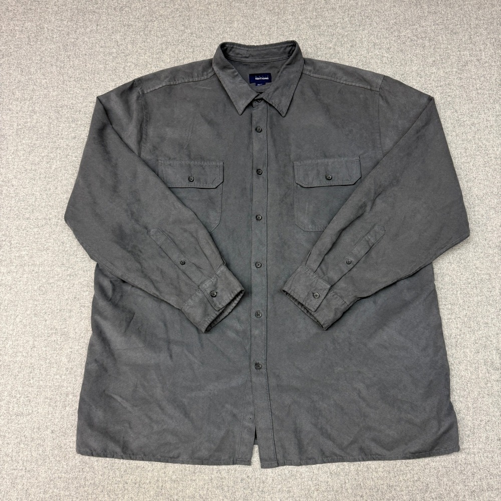 Basic Editions Faux Suede Button Down Shirt 2XL Gray Long Sleeve Pocket Casual